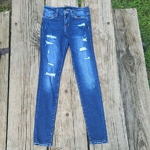 Flying Monkey Jeans Womens Dark Wash Distressed Mid Rise Skinny